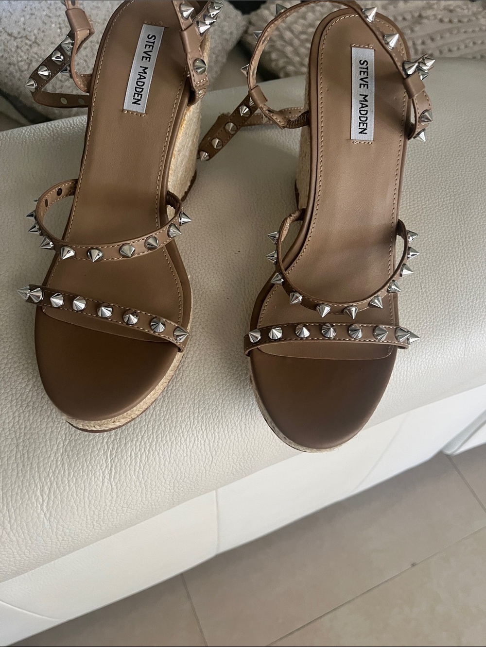 Steve Madden Tan Studded Espadrille Wedges